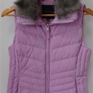 Talbots Lavender Quilted Vest with Faux Fur Trim